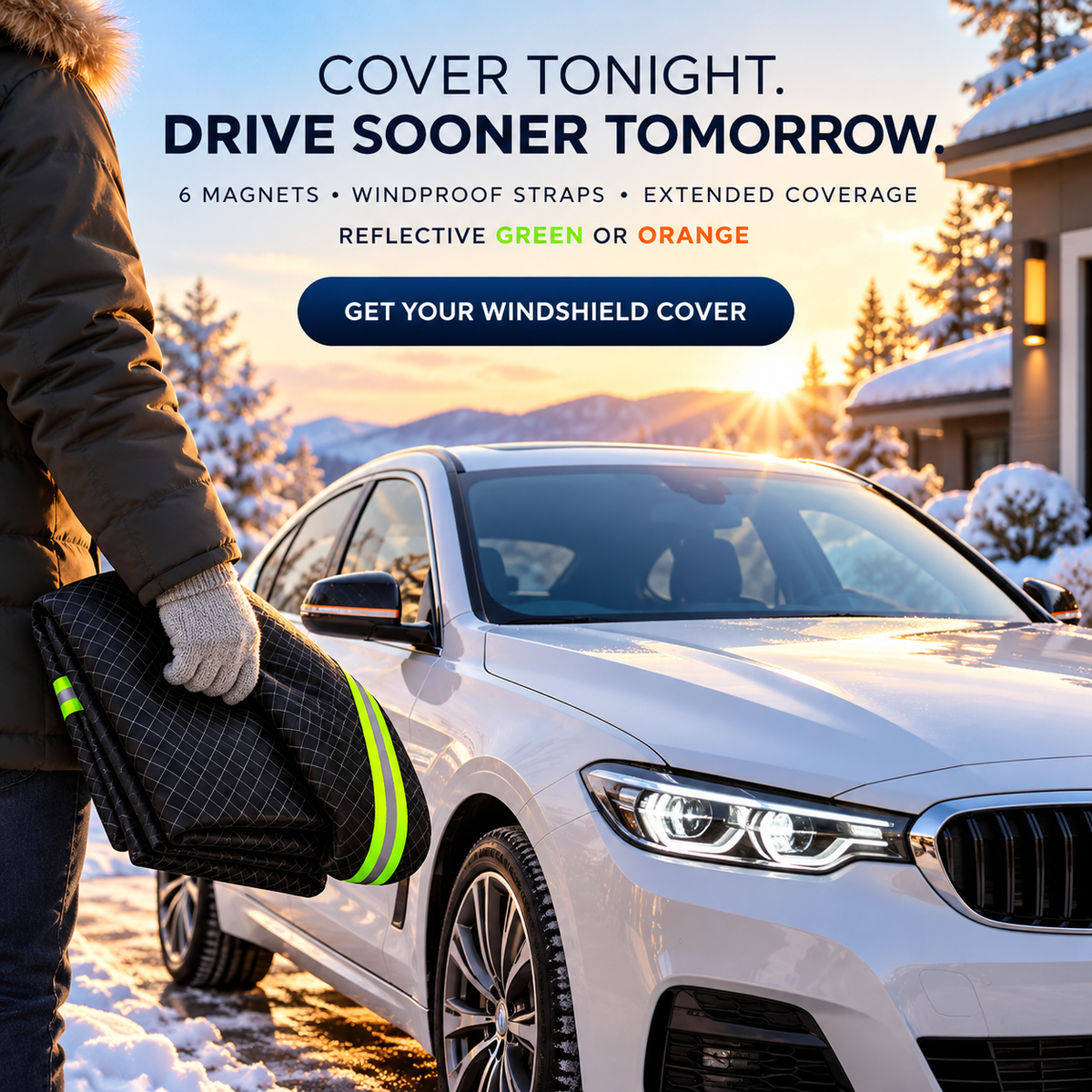 Car Windshield Protector Cover - Waterproof, All-Season Outdoor Wind Screen Shield for Most Vehicles (Snow, Ice, Frost, Dust, Rain Protection)