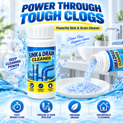 🌀Powerful Drain Cleaner - Household Kitchen & Toilet Anti-Bacterial Pipe Cleaning Agent, 99% Bacteria Kill, Odor-Free, Damage-Free Pipes, Heat Resistant, Dissolves 200+ Blockages Including Hair & Fat, Toilet Clog Fix