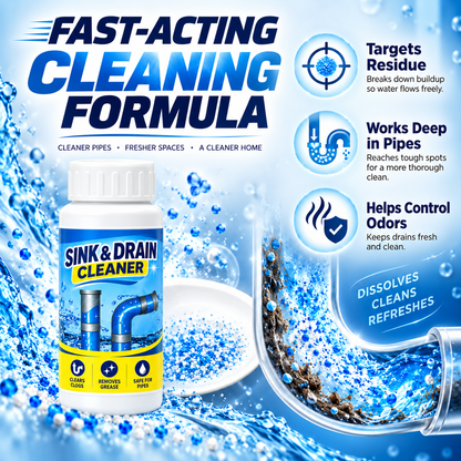🌀Powerful Drain Cleaner - Household Kitchen & Toilet Anti-Bacterial Pipe Cleaning Agent, 99% Bacteria Kill, Odor-Free, Damage-Free Pipes, Heat Resistant, Dissolves 200+ Blockages Including Hair & Fat, Toilet Clog Fix